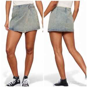 NWT PrettyLittleThing Vintage Wash Denim Wrap Mini Skirt 4 Y2K Streetwear